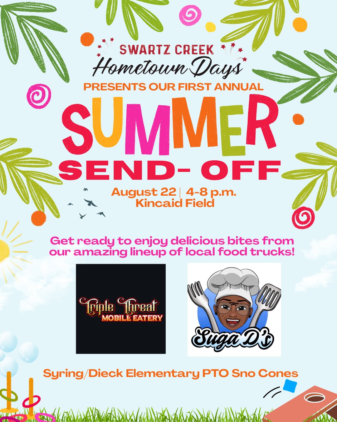 Tomorrow is the First Annual Summer Send Off! Join us at the Summer Send-Off and grab a bite from our fantastic food trucks. Good food, great company, and endless fun!
#Swartzcreek #SummerSendoff #CommunityEvent