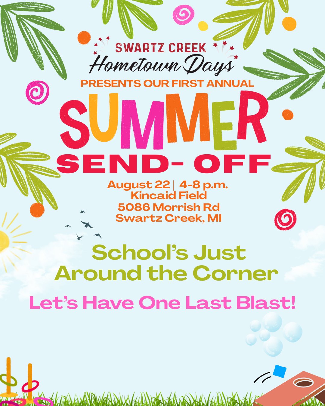 It’s almost time! 🎉 The First Annual Summer Send-Off is right around the corner.
#CommunityEvent #Swartzcreek #SummerSendOff