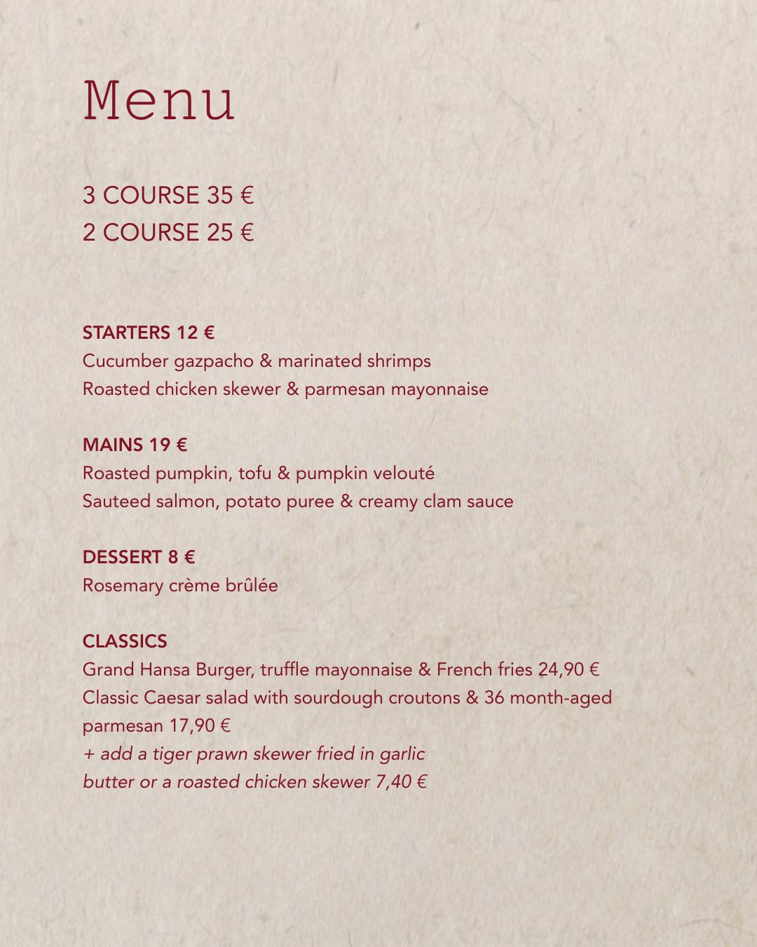 Lunch menu 27-31 Oct ✨Welcome to enjoy tasty flavors with us.
Hansa Café Bar & Brasserie
Mannerheimintie 5, 00100 Helsinki
#HansaCafeBrasserie #NHCollectionHelsinkiGrandHansa #NHCollection #HelsinkiLunch #HelsinkiFood #LunchInHelsinki #FoodieHelsinki #helsinkirestaurantstravels