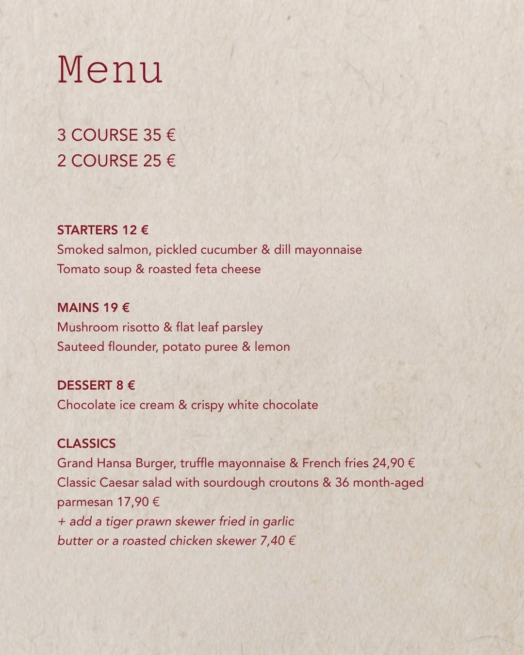 Lunch menu 20-24 Oct ✨Welcome to enjoy delightful flavors with us.
Hansa Café Bar & Brasserie
Mannerheimintie 5, 00100 Helsinki
#HansaCafeBrasserie #NHCollectionHelsinkiGrandHansa #NHCollection #HelsinkiLunch #HelsinkiFood #LunchInHelsinki #FoodieHelsinki #helsinkirestaurantstravels