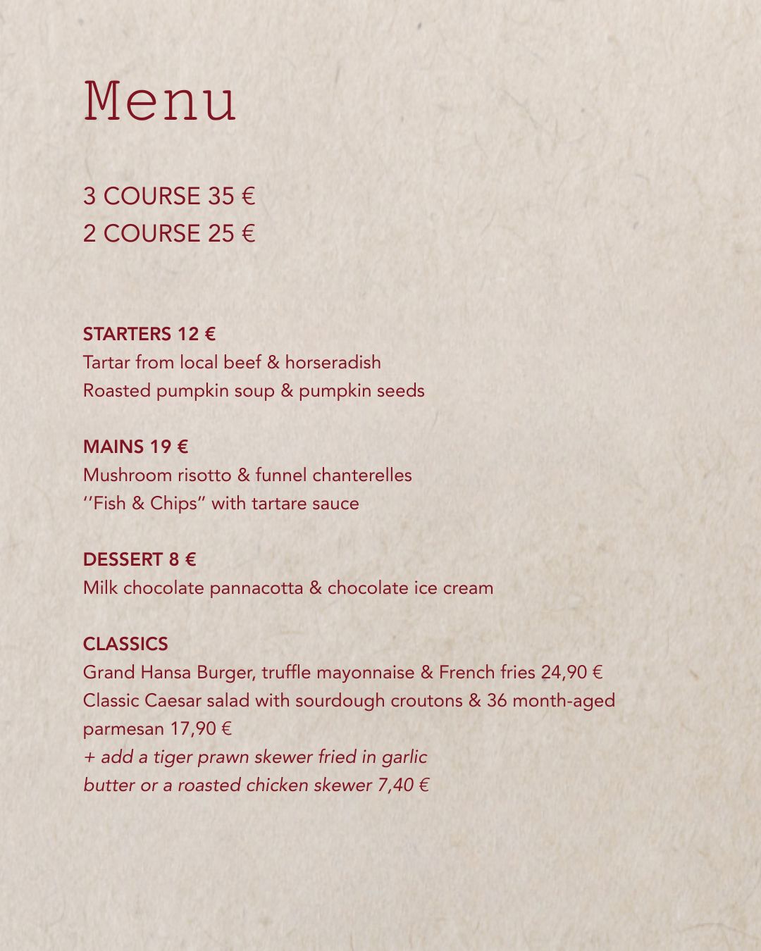 Lunch menu 3-7 November ✨Welcome to enjoy tasty flavors with us.
Hansa Café Bar & Brasserie
Mannerheimintie 5, 00100 Helsinki
Lunch 11-15
#HansaCafeBrasserie #NHCollectionHelsinkiGrandHansa #NHCollection #HelsinkiLunch #HelsinkiFood #LunchInHelsinki #FoodieHelsinki #helsinkirestaurantstravels