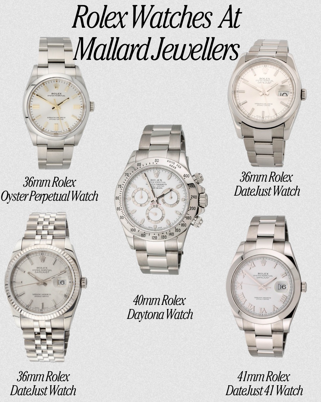 Which Rolex fits your style?
Visit Mallard Jewellers and find your perfect match. ⏱
www.mallardjewellers.co.uk