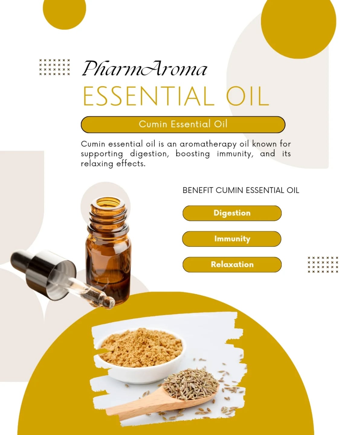 🌿 Kimyon Uçucu Yağı: Doğanın Şifası Yanınızda! 🌿
✨ Sindirim Desteği: Şişkinlik ve hazımsızlık için karın bölgesine taşıyıcı yağ ile masaj yapabilirsiniz.
✨ Bağışıklık Güçlendirici: Difüzöre 2-3 damla ekleyerek havayı temizleyip bağışıklığınızı destekleyin.
✨ Cilt Sağlığı: Cilde parlaklık kazandırmak için taşıyıcı yağ ile seyrelterek uygulayın.
✨ Zihinsel Canlandırıcı: Difüzörde kullanarak sakinlik ve odaklanma sağlayabilirsiniz.
Doğal bir destek için keşfedin! ✨
---
🌿 Cumin Essential Oil: Nature’s Remedy at Your Side! 🌿
✨ Digestive Support: Massage your abdomen with a carrier oil to relieve bloating and indigestion.
✨ Immune Booster: Add 2-3 drops to a diffuser to purify the air and support your immunity.
✨ Skin Health: Apply diluted with a carrier oil to enhance skin radiance.
✨ Mental Clarity: Use in a diffuser to promote calmness and focus.
Discover the power of nature’s support! ✨
#essentialoils #NaturalProducts #aromaterapia #HealthyLiving #NaturalWellness #NaturalSkincare #HealingWithNature