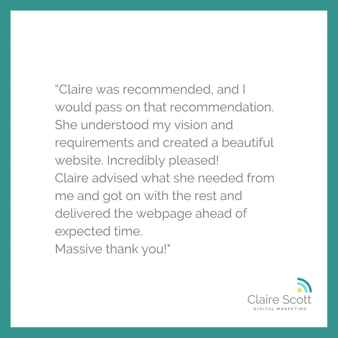Some lovely feedback for a Friday… 🥰
And yet more proof that referrals WORK.
Carolyn came to me because Louise referred her to me. Not because of social media. Not because of SEO.
Don’t get me wrong - those work.
But recommendations are invaluable at giving small businesses validation and customers reassurance, and that is what turns a possible job into an ACTUAL job.
So with that in mind… please go shout about me from the rooftops! 🙌
Tag your small business start up friends or Wix users below, share my posts to your story, leave me a Google review, drop a comment…
It genuinely makes all the difference - not just to me, but my future happy customers ☺️👏
#clientlove❤️ #clienttestimonial #happyclient #positivefeedback #positivereview #wixwebsitedesign #graphicdesigner #clairescottdigital