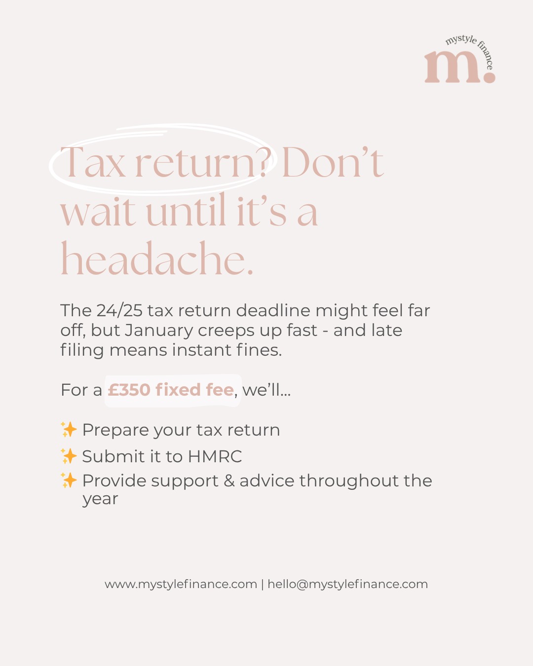 Tax return? Let’s just get it done 🌟
Procrastinating won’t make HMRC disappear. Beat the deadline drama and avoid those pesky fines.
File early = stress less. DM us today to secure your spot.
#selfassessment #taxreturn #hmrc #freelancerlife #smallbusinessuk #womeninbusinessuk #solopreneur #sidehustleuk #creativesuk #taxseason #ukbusinessowner #taxhelp #startuplife #femaleentrepreneur #biztipsuk