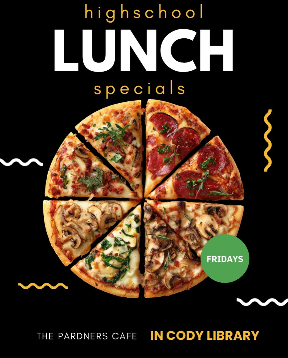 New student specials at the Cafe! Stop in on Fridays and grab any item on the student specials menu during lunch! 🥗🍕🌯 #lunch #codypardners #specials #togetherforgood #highschool