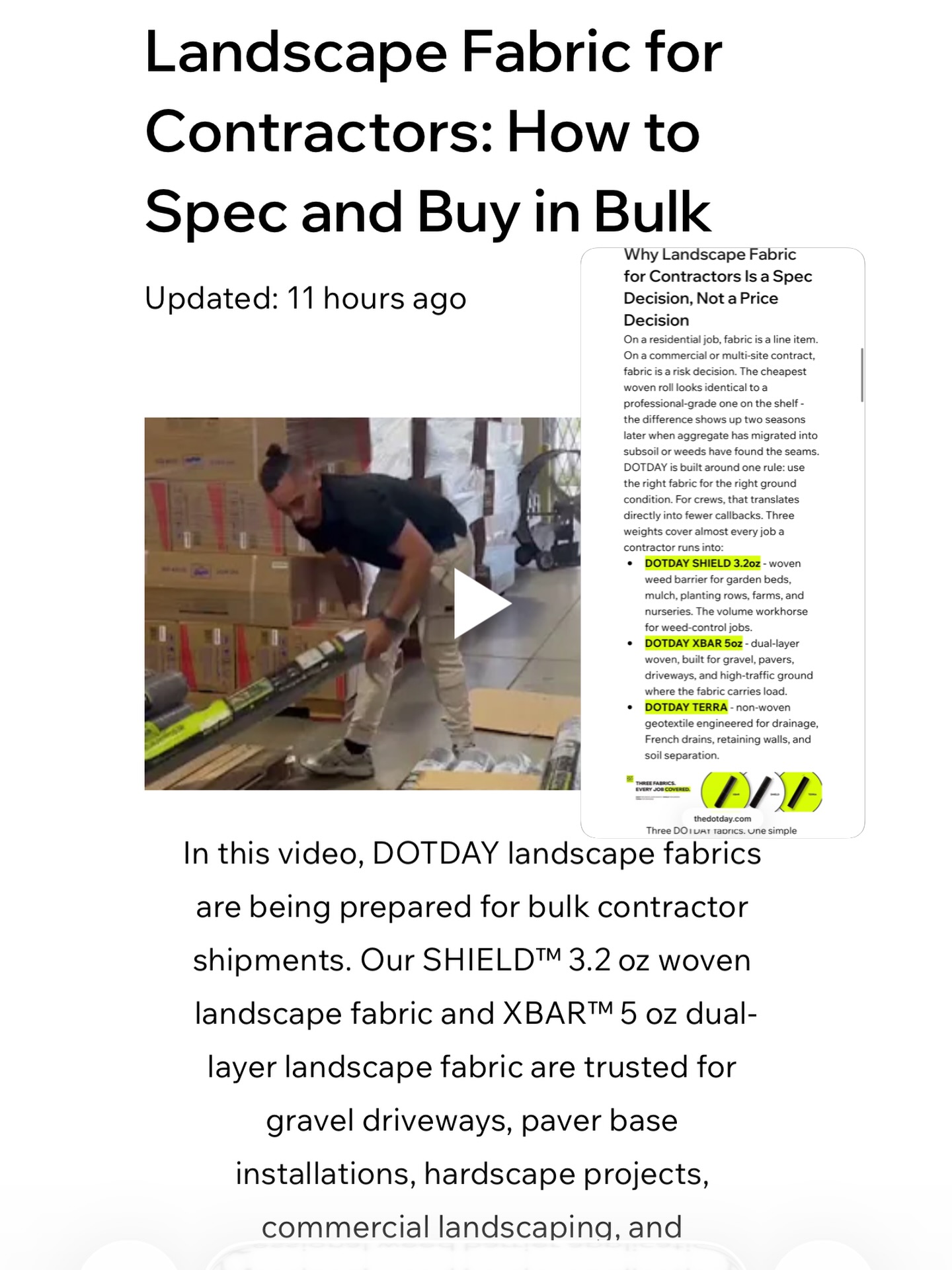 “Landscape fabric for contractors is a spec decision, not a price decision” Most fabric failures don’t happen on installation day. They show up months later as weed pressure, aggregate migration, drainage issues, or callbacks.
That’s why we wrote this guide for contractors buying by the pallet, not by the roll.
👉 Link in bio